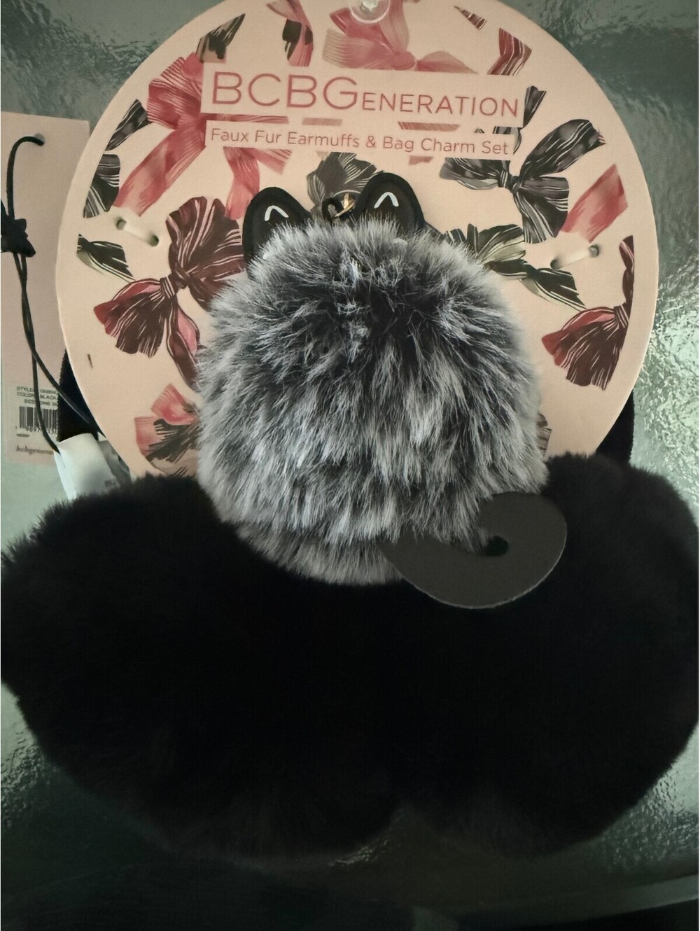BCBGeneration Faux Fur Earmuffs & Bag Charm Set Black One Size
